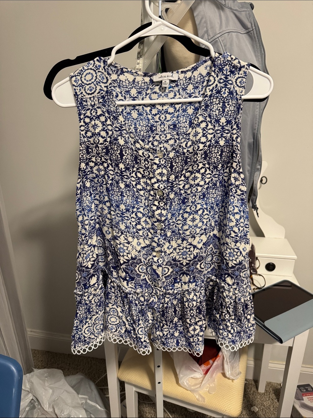 white birch Blue and White Printed Sleeveless Tank Top